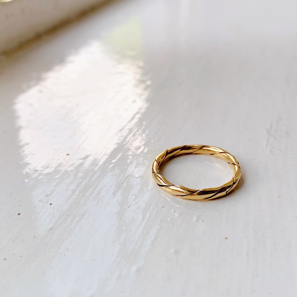 Handmade gold brass twisted ring / band